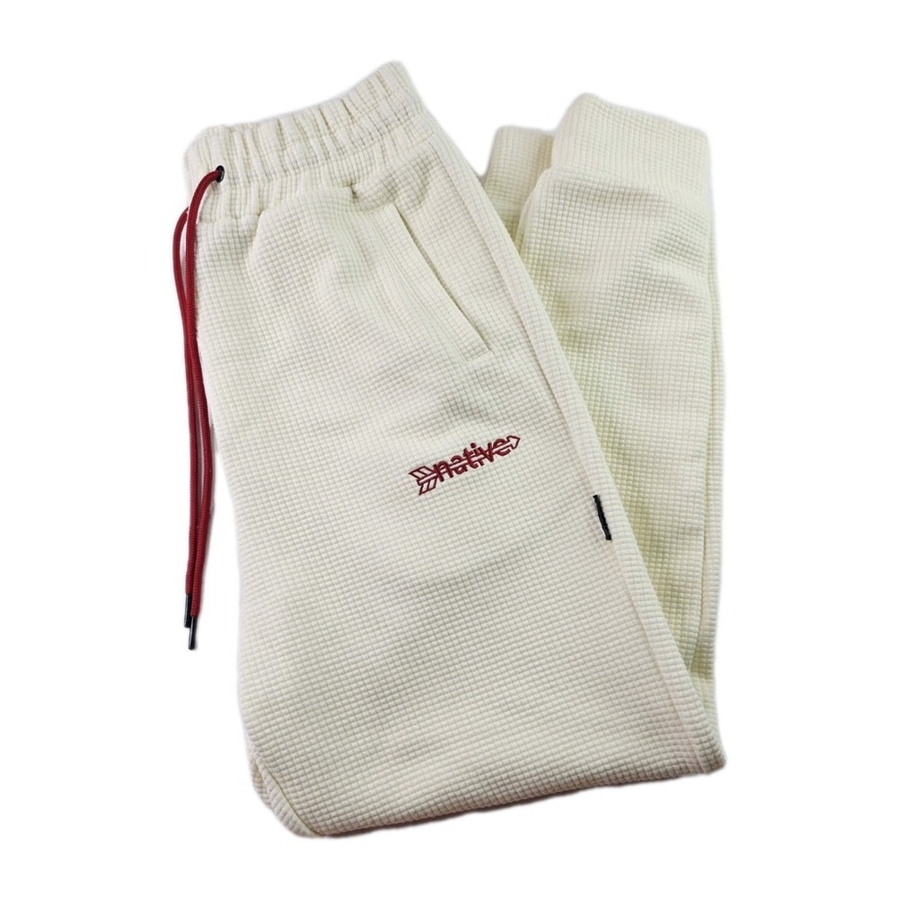 Native Language Off White Waffle Knit Joggers Mens Size Medium